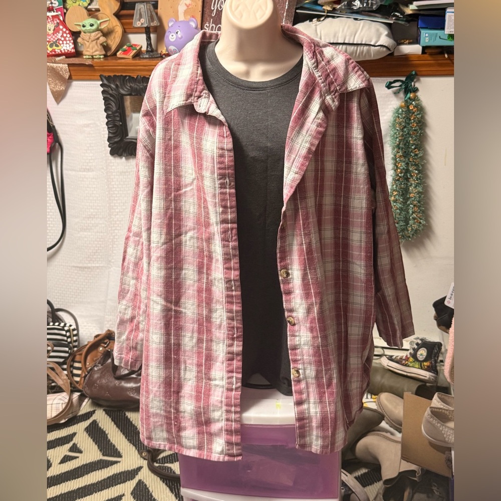 Red Plaid Button-Up Shirt
